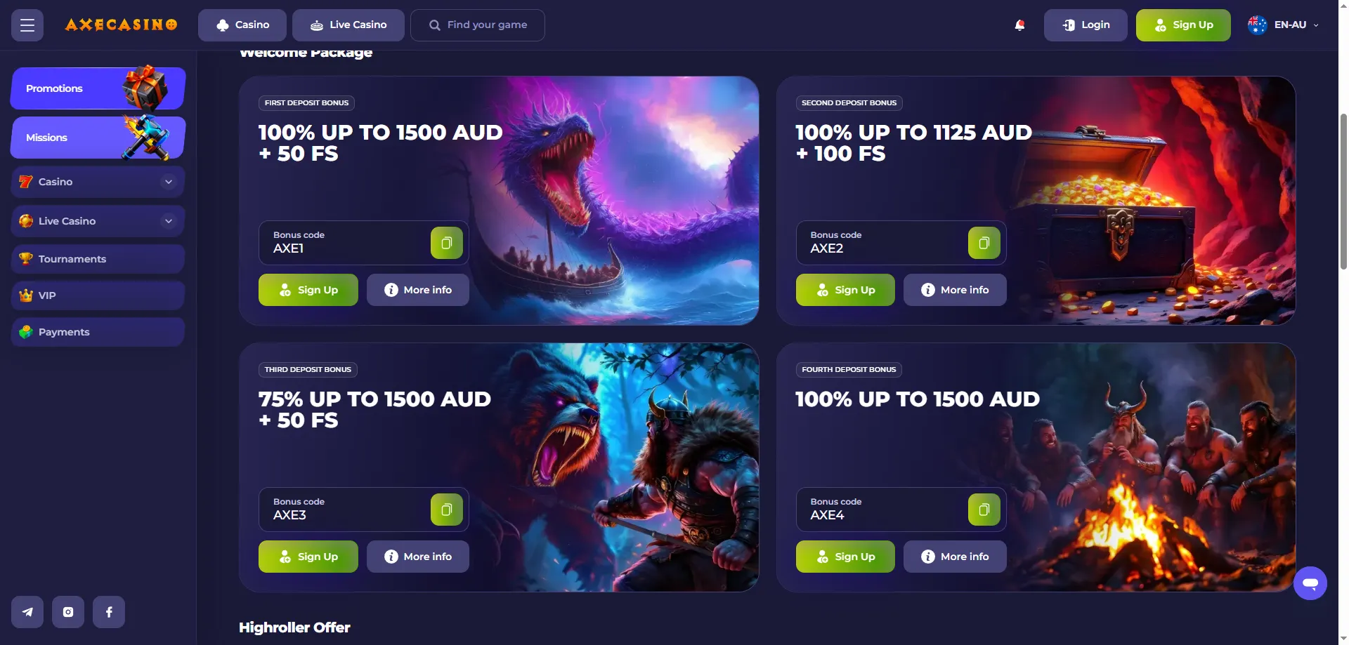 AxeCasino bonuses